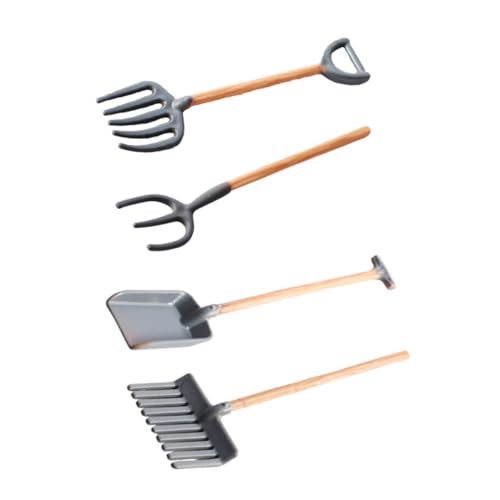 Gatuida 4 Stück Teiliges Mini Gartenset mit Schaufel und Rechen Antike Miniatur Werkzeuge für Puppenhäuser Kreative Garten Deko für Rustikaler Stil Langlebiges Material von Gatuida