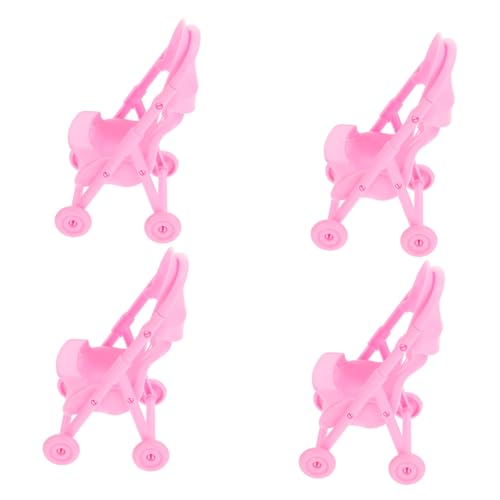 Gatuida 4 Stück Teiliges Puppenwagen Mini Babywagen aus Kunststoff Realistisches Rosa Kinderwagen Modell Geeignet für Rollenspiele und Puppenhaus Sicheres für Mädchen und Jungen von Gatuida