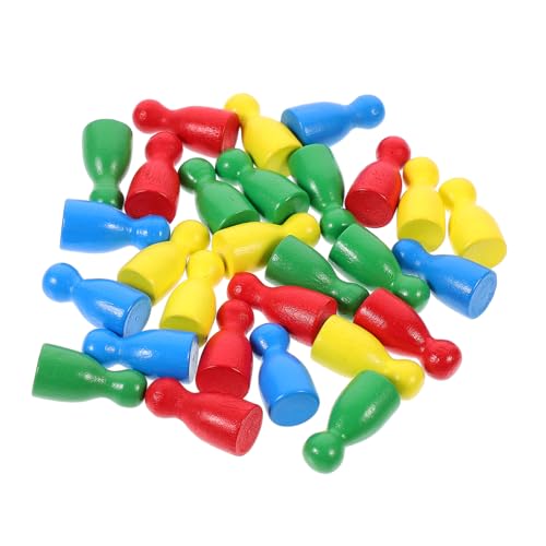 Gatuida 48 Stück Teiliges Holz Menschliche Form Glatte Oberfläche Stabile Brettspiel zubehörteile in Farben Rot Gelb Blau Grün für Flugschach und Denkspiel von Gatuida