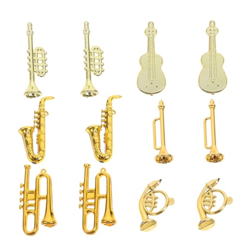 Gatuida 48 Stück Teiliges Mini Musikinstrumente Set aus Gold Silberfarbene Weihnachtsbaum Anhänger Robuste Miniatur Violine Trompete Saxophon Deko für Puppenhaus DIY Kranz Party und von Gatuida