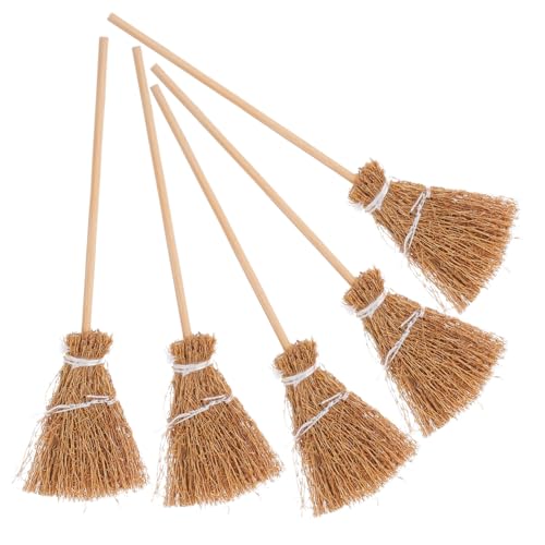 Gatuida 5 Stück Authentische Holzbesen für Puppenhaus Dekoration für Küchen und Garten Szenen Passform für Miniaturumgebungen von Gatuida