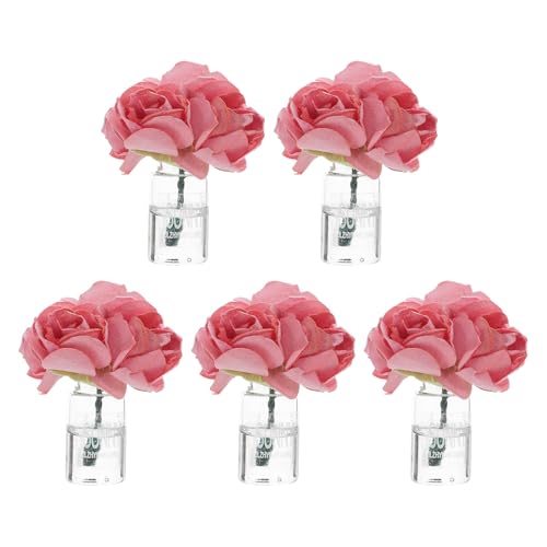 Gatuida 5 Stück Minivasen mit Blumen – Miniatur-Klarglasflaschen, Basteln, künstliche Pflanzentöpfe für Puppenhausszene, Diorama-Zubehör, Schreibtisch-Ornament, Rosa von Gatuida