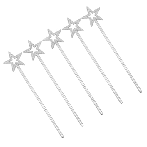 Gatuida 5 Stück Silberne Stern für Mädchen Sichere Kunststoffstäbe mit Funkelndem Design als Geburtstagsgeschenk Partyspielzeug und Verkleidungszubehör für Kleine Prinzessinnen und Feen von Gatuida