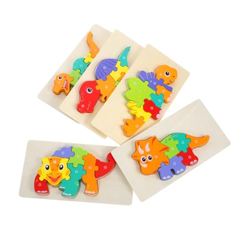 Gatuida 5 Stück Teiliges Holz Dinosaurier Puzzle Montessori Lernspielzeug für Kleinkinder Sichere Holzteile Fördert Logisches Denken und Hand Auge koordination Jungen Mädchen von Gatuida