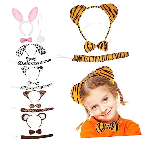 Gatuida 6 Sets Cartoon Stirnband Kopfschmuck Hasenschwanz Stirnbänder Fliege Lustiges Kostüm Kindertier Junge Katzenschwanz Kostüm Vorschul Kleinkind Geparden von Gatuida