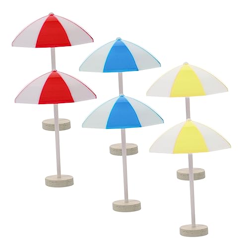 Gatuida 6 Stück Miniatur Sonnenschirm Puppenhaus Zubehör Kleiner Strand Regenschirm Dekoration für Puppenhaus Selbstgemacht Mikro Landschaftsdekor von Gatuida