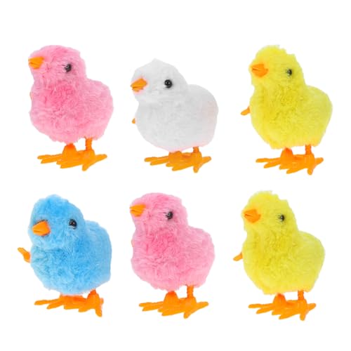 Gatuida 6 Stück Plüsch Küken Aufziehspielzeug für Ostern Farbenfrohe und Detailreiche Designs Batteriefrei und Wiederverwendbar für Osterdekoration von Gatuida