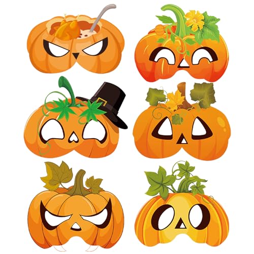 Gatuida 6 Stück Thanksgiving-Kürbis-Papiermasken mit elastischer Schnur, Herbsternte-Foto-Requisiten für Halloween- und Thanksgiving-Partyzubehör von Gatuida