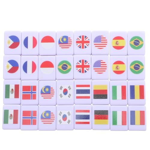 Gatuida 64-teiliges Mahjong-Spielsteinset mit internationaler Flagge, tragbares Brettspiel für 2 Spieler, 64 Melaminsteine, Strategie- und Memory-Matching für Kinder und Erwachsene, Couchtischspiel von Gatuida
