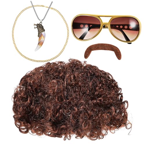 Gatuida Disco Perücken Jahre Kostüm Zubehör mit Sonnenbrille und Halskette für Herren Party Cosplay Halloween Bühnenauftritt von Gatuida