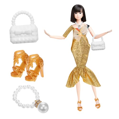 Gatuida Elegantes Puppenkleid mit Meerjungfrauen Abendkleid Glitzer Handtasche Halskette und High Heels Vielseitige Puppenbekleidung für Kleinkinder zum Kreativen von Gatuida