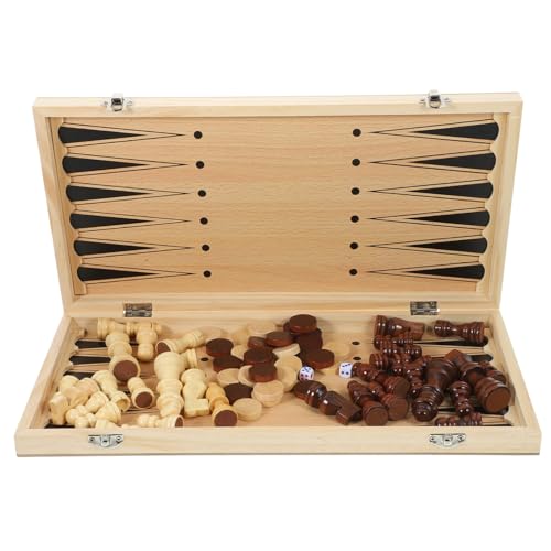 Gatuida Faltbares Holz Schachbrett mit Schach und Dame Spiel Multifunktionales Lernspielzeug Leichtes Reiseset für Zuhause Schule und Outdoor Sichere Glatte Spielfiguren von Gatuida