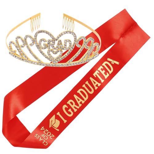 Gatuida Graduationskrone und Schulterband Goldene Tiara mit Roter Schärpe für Damen Abschlussfeier Dekoration und Festivalausrüstung Gatuida Graduationskrone und Schulterband Goldene Tiara mit Roter Schärpe für Damen Abschlussfeier Dekoration und Festivalausrüstung von Gatuida