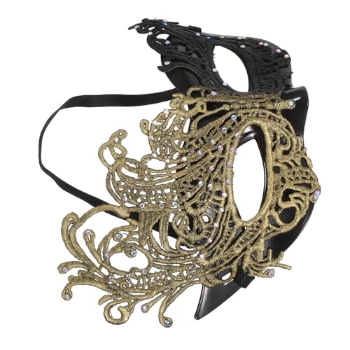 Gatuida Halbgesichts-masquerade-maske Damen Elastisch Spitze Elegant für Halloween Karneval Cosplay Vintage Schwarzgoldener Spitzenmaskenball von Gatuida