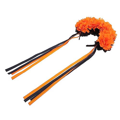 Gatuida Halloween Haarkranz Stirnband mit Leuchtenden Orange Schwarzen Blumen Verstellbar Eleganter Kopfschmuck für Damen und Mädchen für Halloween Karneval Cosplay und Party von Gatuida