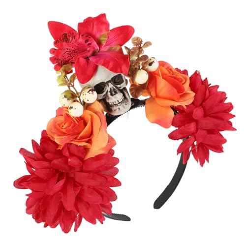 Gatuida Halloween Haarschmuck Skull Stirnband mit Künstlichen Blumen Leichtes Party haarreif Accessoire für Damen und Mädchen Stilvolles Halloween Kostüm Zubehör für Karneval und Cosplay von Gatuida