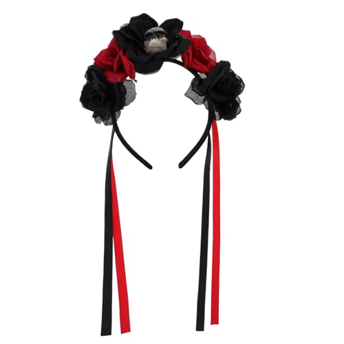 Gatuida Halloween Skull Haarreif mit Roten Rosen Langlebiges Komfortables Stirnband für Damen und Mädchen Tag der Toten Party Accessoire Halloween Kopfschmuck Gatuida Halloween Skull Haarreif mit Roten Rosen Langlebiges Komfortables Stirnband für Damen und Mädchen Tag der Toten Party Accessoire Halloween Kopfschmuck von Gatuida