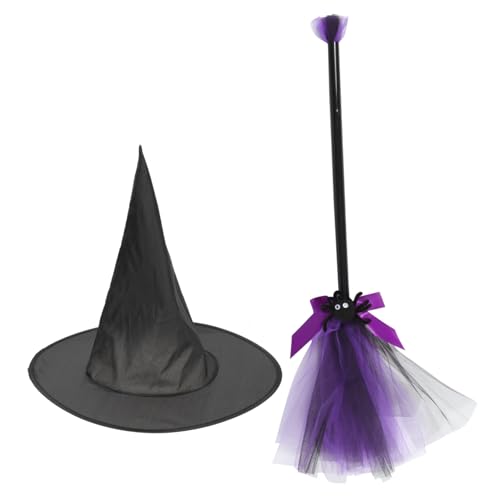 Gatuida Hexenbesen mit farbigem Besen und Hexenhut Einstellbare Leicht und Bequem Halloween Kostüm Zubehör für Karneval Party und Cosplay als Foto-requisit und von Gatuida