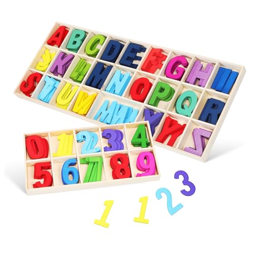 Gatuida Holzbuchstaben und Zahlen Mittlere Bunte Holzbuchstaben und Zahlen Glatte Oberfläche für Vorschul Lernaktivitäten Spielerisches Englisch Lernen von Gatuida