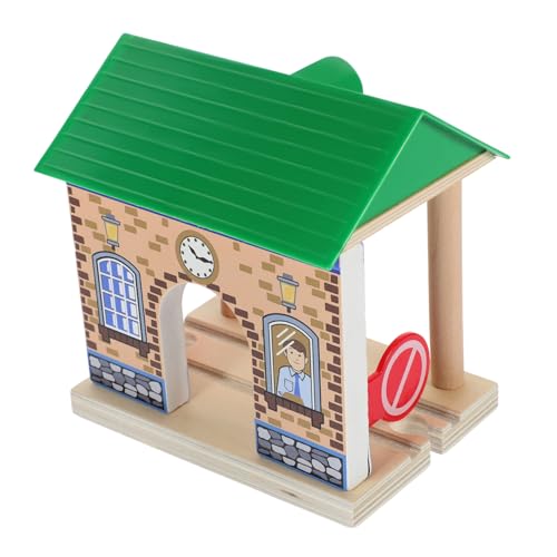 Gatuida Holzeisenbahn Zubehör Bahnstation Modell Zug Dekoration Stabiles Langlebiges Holz Kunststoffmaterial für Spiel und Sammler Geeignet von Gatuida