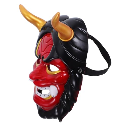 Gatuida Japanische Dämonenmaske mit Hörnern Handgefertigte Vollgesichts-horrormaske für Erwachsene Komfortabel und Verstellbar für Halloween Cosplay Samurai Festtagskostüme von Gatuida