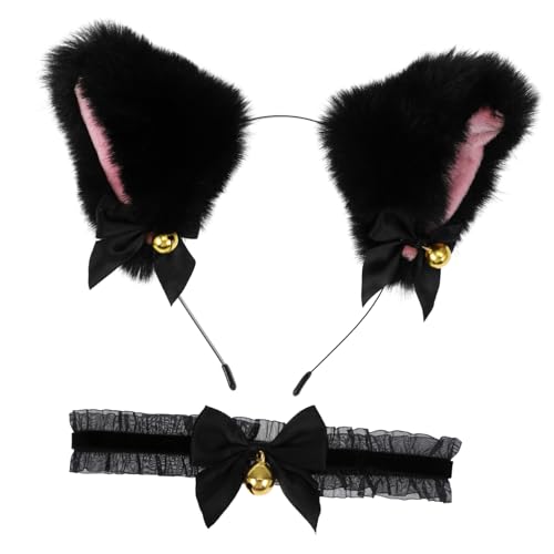Gatuida Katzenohren Haarreif und Set Schwarzer und Spitze Verstellbar mit Schleife und Glöckchen für Cosplay Karneval und Halloween und Mädchen Komfortabel und Leicht Gatuida Katzenohren Haarreif und Set Schwarzer und Spitze Verstellbar mit Schleife und Glöckchen für Cosplay Karneval und Halloween und Mädchen Komfortabel und Leicht von Gatuida