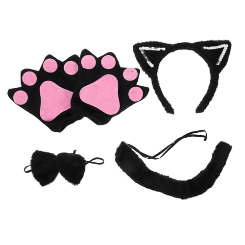 Gatuida Katzenohren Kostümset Für Halloween Ohrkopfschmuck Mit Schwarzen Handschuhen Und Tierkostüm Zubehör Für Cosplay Und Partys Einzigartiges Katzenaccessoire von Gatuida
