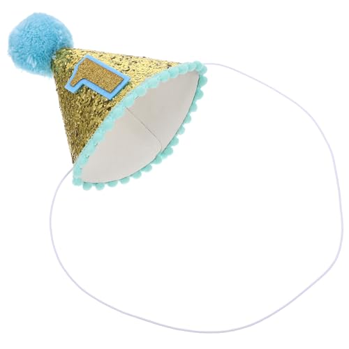 Gatuida Kindergeburtstag Kegelform Glitzer Blau Jahr Party Mütze Leichtes Design Niedlicher Fotorequisit mit Dekobällen für Geburtstagsfeier von Gatuida