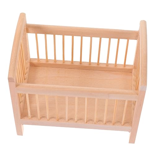 Gatuida Krippenmodell Zubehör Puppenhaus-miniaturbett Puppenhaus Krippe Dollhouse Schlafzimmermöbel 1:12 Puppenbett Dolly Mini-puppenbettmodell Klein Puppenhaus Babybett Kissen Hölzern von Gatuida