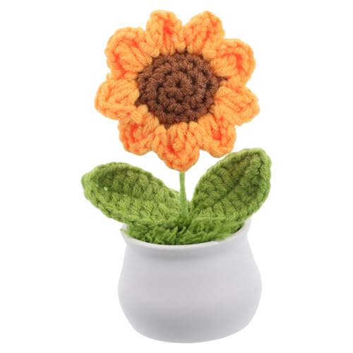 Gatuida Künstliche Sonnenblume im Topf Dekorative Strickblume für Schreibtisch Wohnzimmer und Auto Pflegeleichte und Langlebige Tischdeko für Frauen Mädchen Muttertag und Valentinstag von Gatuida