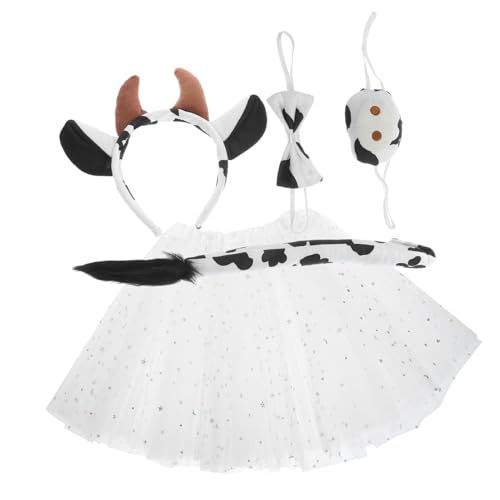 Gatuida Kuh Kostüm mit Weichem Stirnband Fliege und Tüllrock Bequemes Tierkostüm Zubehör für Party Karneval Bühne und Cosplay für Mädchen und Fantasievolles Gatuida Kuh Kostüm mit Weichem Stirnband Fliege und Tüllrock Bequemes Tierkostüm Zubehör für Party Karneval Bühne und Cosplay für Mädchen und Fantasievolles von Gatuida