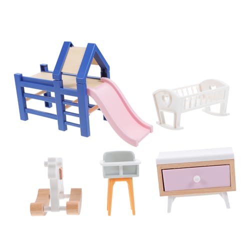 Gatuida Miniatur-puppenhausspielset Mit Babywiege Rutsche Schaukelpferd Und Hocker Puppenhausmöbel Aus Sicherem Material Für Rollenspiele Kompakt Für Kleine Räume Einfacher Aufbau von Gatuida