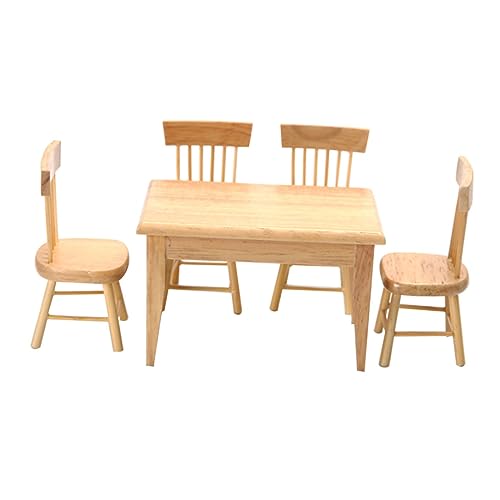 Gatuida Maßstab Miniatur Holz Tisch und Stühle Set Feine Verarbeitung Glatte Oberfläche Langlebig Geeignet für Puppenhaus Dekoration und Miniatur Szenen von Gatuida