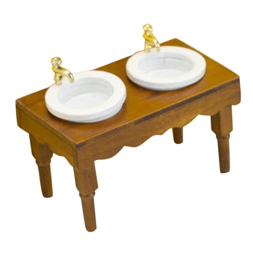 Gatuida Mini-Badezimmermöbel abwaschbecken wash Basin badzimmerschrank badeschrank badzimmer unterschrank Puppe klein Produkte badewannenarmatur Miniaturen Simulationswaschbecken Holz von Gatuida