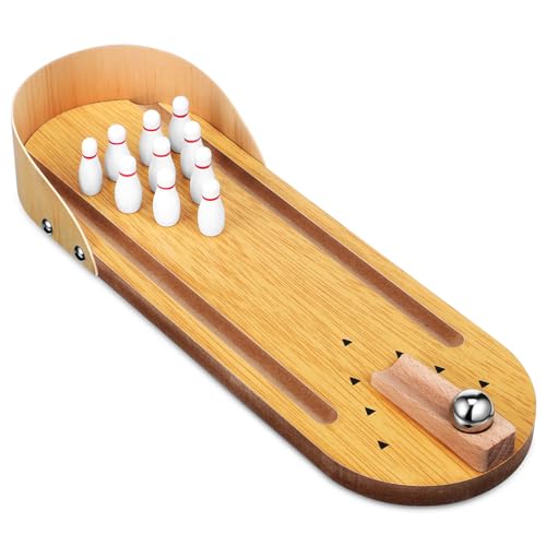 Gatuida Mini Bowling Set Tischspiel aus Holz Kompaktes Indoor Kegelspiel für Erwachsene Tragbares Miniatur Bowling Spiel für Party und Unterhaltung Leicht zu Platzsparendes Tischspiel von Gatuida