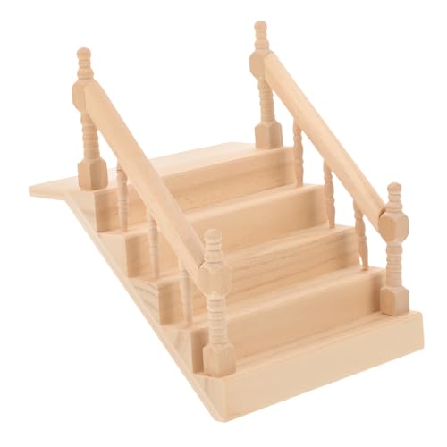 Gatuida Mini-Handlauftreppe Tritt Puppenhaus-Mini-Treppe Miniaturtreppe Dekoration Puppenhaustreppe gemacht winzige Treppen Mini House Accessory Puppenhaus-Miniaturen-Treppe Holz Beige von Gatuida