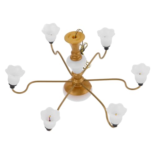 Gatuida Mini -Kronleuchtermodell Dekoration Puppenhaus-LED-Leuchten Häuser für kleine Lampen warmes licht Mini-Kronleuchter Indoor-Modell Simulationslampe Miniaturlicht Metall Golden von Gatuida