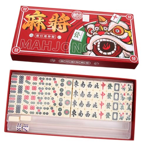 Gatuida Mini Mahjong Set Kompakt Tragbar Robustes Material Glatte Oberfläche Reisespiel für Camping Party Zuhause und Outdoor Vollständigem Zubehör für Komfortables von Gatuida