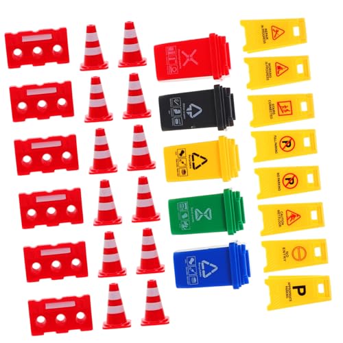 Gatuida Mini Verkehrsschilder für Realistische Verkehrsbarrieren und Straßensimulation Vielfältige Verkehrssituationen Inklusive Mülltonnen für Drinnen und Draußen Lernspielzeug für von Gatuida