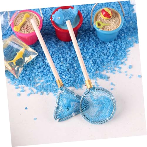 Gatuida Miniatur Angelrute aus Holz und Aluminium Langlebiges Teiliges Angelzubehör mit Blauem Nylonnetz als Dekoration und Fotorequisite für Puppenhaus und Mikro Landschaft von Gatuida