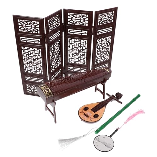 Gatuida Miniatur Chinesische Klassische Musikinstrumente Realistisches Puppenhaus Zubehör mit Miniatur Guzheng Dekorativer Mini Haus Bildschirm Traditionelles Design Langlebig und von Gatuida