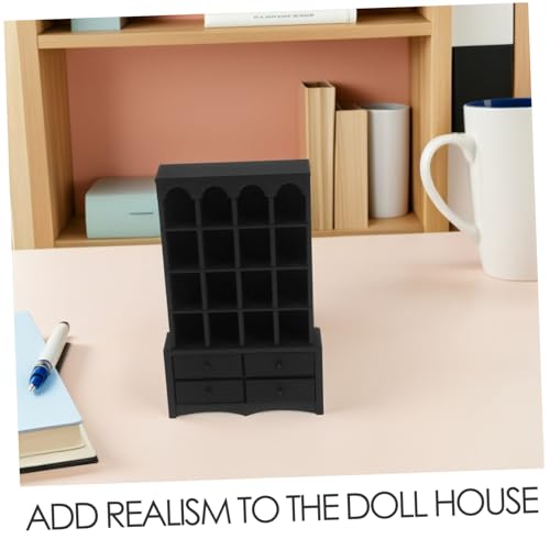 Gatuida Miniatur Dollhouse Bücherregal aus Holz Retro Mini Aufbewahrungsschrank Authentisches Puppenhaus Möbel Zubehör Langlebig Dekorativ Geeignet für DIY und Sammler Schwarz von Gatuida