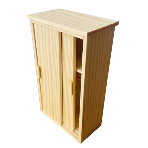 Gatuida Miniatur Holzkleiderschrank Puppenhaus Möbel Miniatur Schrank Holz Kleines Ankleidezimmer Organisator Lichtgelb Puppenhaus Zubehör von Gatuida