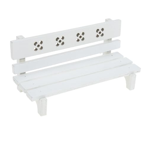 Gatuida Miniatur Holzparkbank Weiß Vintage Puppenhaus Möbel Dekoration Gartendeko Micro Landschaft Deko für Kleines Haus und Puppenhaus Zubehör von Gatuida