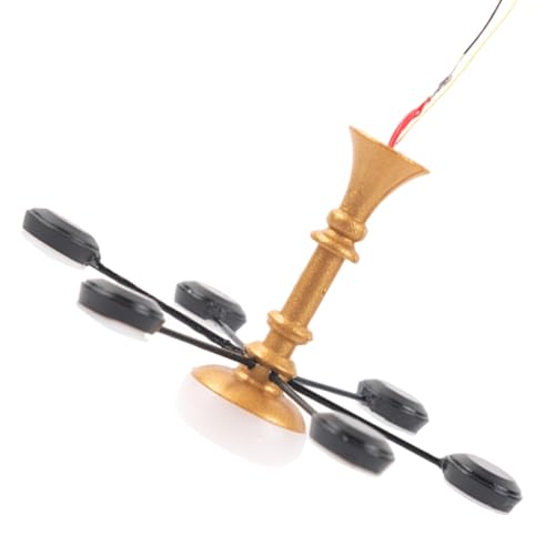 Gatuida Miniatur Kronleuchter Miniatur Deckenlampe Mini LED Pendelleuchte für Puppenhaus Micro Landschaft Dekoration Warmweißes Licht Gold Schwarz von Gatuida