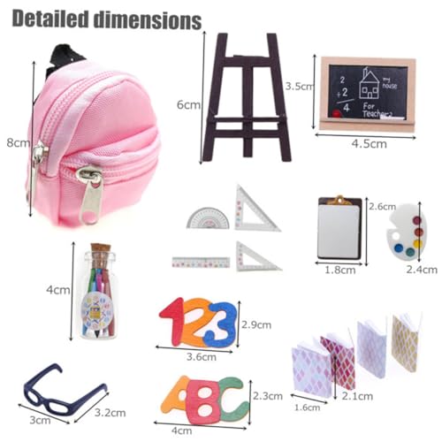 Gatuida Miniatur Puppen Schulset mit Mini Rucksack aus Realistische Miniatur Bücher Langlebiges Puppenhaus Zubehör Detailreiche Waschbare Schulmaterialien für Puppenhaus Dekoration von Gatuida