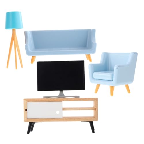 Gatuida Miniatur Puppenhaus Möbel Klassisches Wohnzimmer Dekor mit Tv Schrank Tv Blauem Sofa und Tischlampe Sicher Langlebig Wiederverwendbar für Mini Haus Landschaft von Gatuida