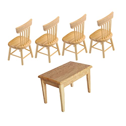 Gatuida Miniatur Puppenhaus Möbel Set Teilig Originalholz Farbe Miniatur Tisch und Stühle Dekoratives Modellmöbel für Kinderzimmer Wohnzimmer und Puppenhaus Zubehör von Gatuida