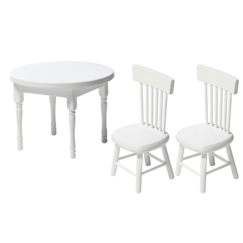 Gatuida Miniatur Puppenhaus Möbel Weißes Miniatur Tisch Stühle Simulation Modell für Dekoration Glatte Oberfläche Schadstofffrei Geschenk für Miniaturhaus Liebhaber von Gatuida