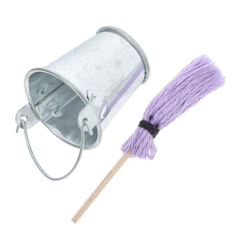 Gatuida Miniatur Puppenhaus Reinigungsset mit Metall Eimer und Mini Mop Handgefertigte Robuste Miniatur Putzutensilien für DIY Hausdekoration für Puppenhaus Gartenmöbel Fotografie und von Gatuida